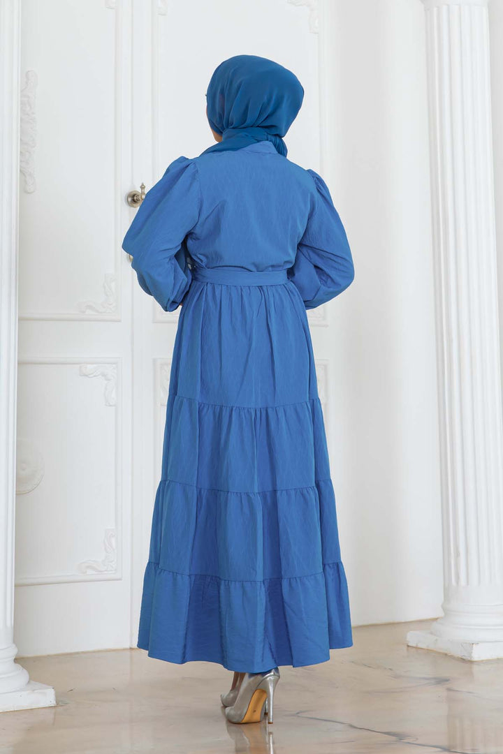 BNG Women Düğmeli Kabartma Desenli Elbise Mavi 2120 - Coeur dAlene