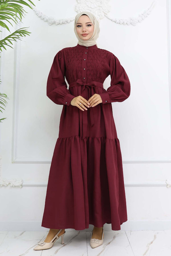 BNG Women Kuşaklı Tesettür Elbise Bordo 2247 - Völklingen