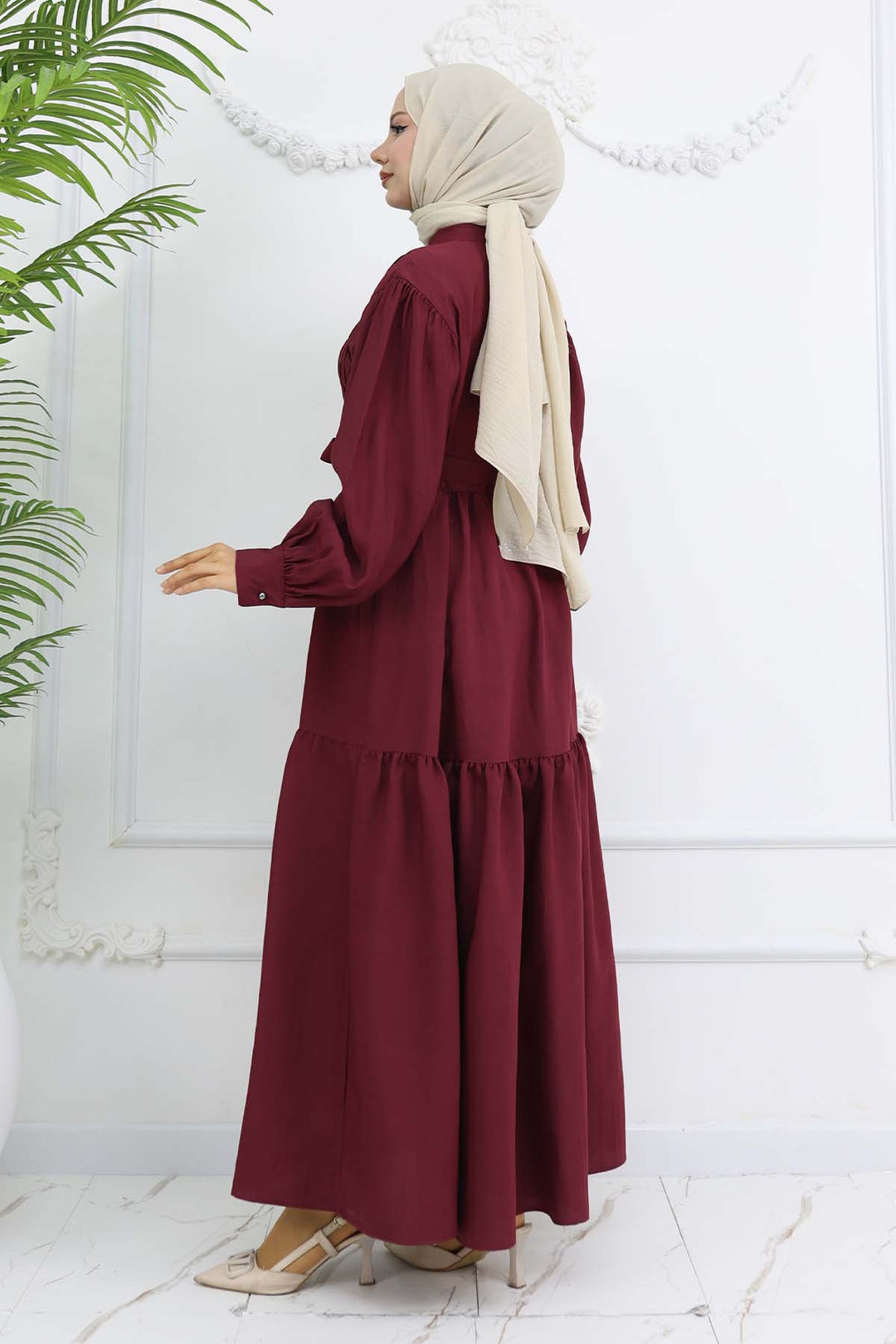 BNG Women Kuşaklı Tesettür Elbise Bordo 2247 - Völklingen