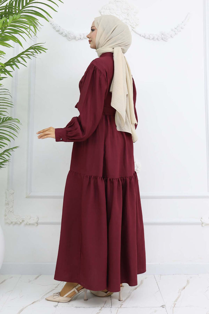 BNG Women Kuşaklı Tesettür Elbise Bordo 2247 - Völklingen