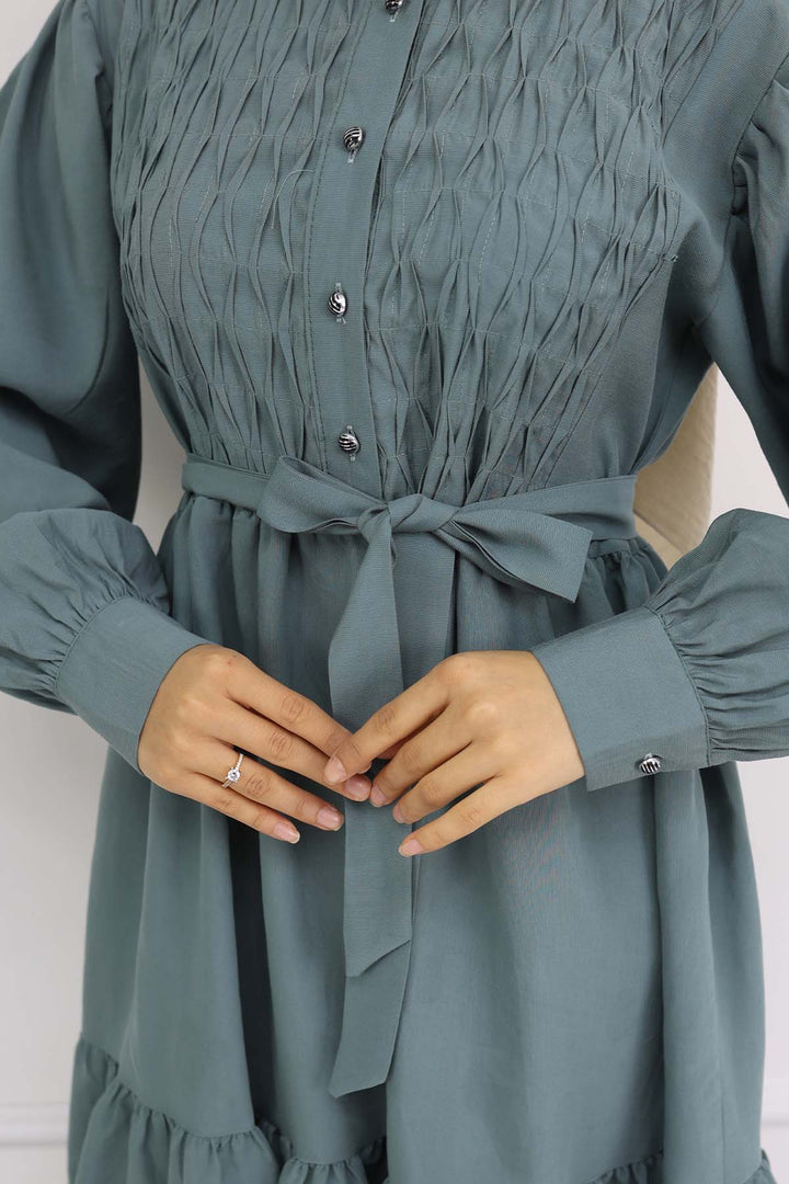 BNG Women Kuşaklı Tesettür Elbise Çağla 2247 - Amarante