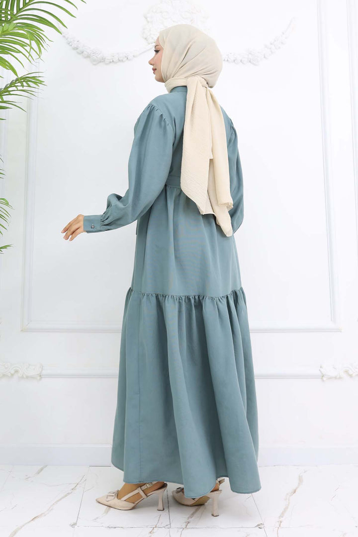 BNG Women Kuşaklı Tesettür Elbise Çağla 2247 - Amarante