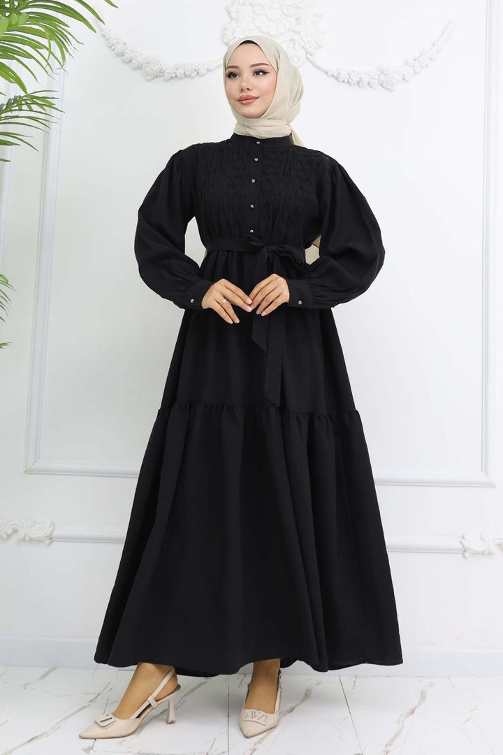 BNG Women Kuşaklı Tesettür Elbise Siyah 2247 - Massa