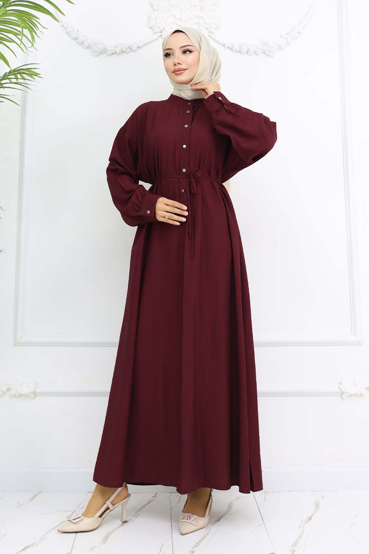 BNG Women Front Buttoned Tied Dress Burgundy 2242 - Cambridge