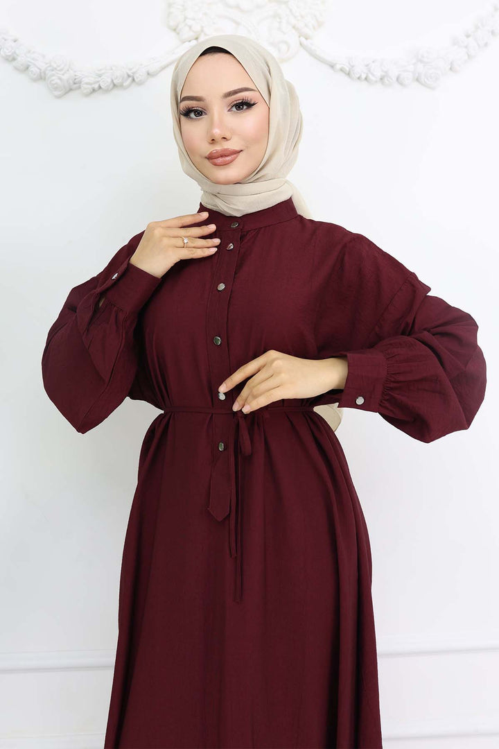 BNG Women Front Buttoned Tied Dress Burgundy 2242 - Cambridge