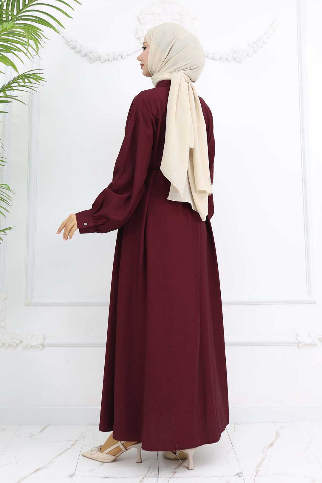 BNG Women Front Buttoned Tied Dress Burgundy 2242 - Cambridge