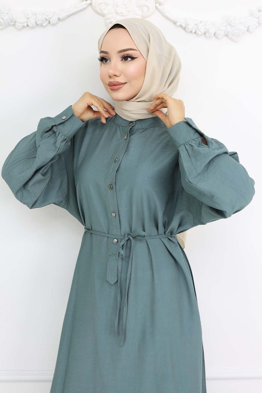 BNG Women Önü Düğmeli Bağlamalı Elbise Çağla 2242 - Rüsselsheim