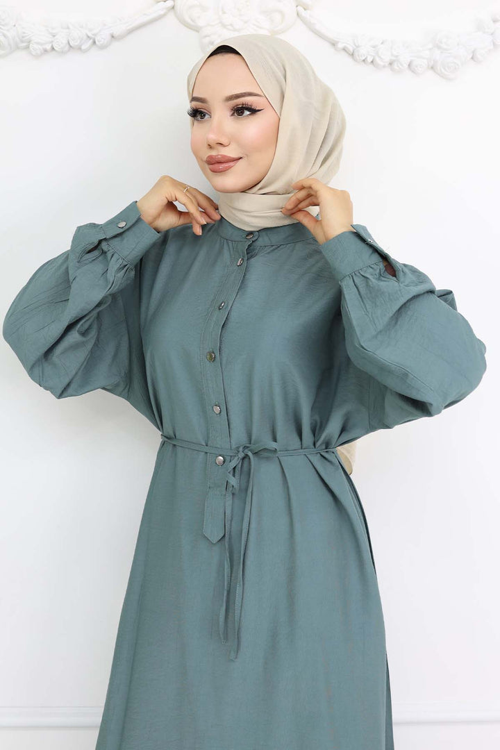 BNG Women Önü Düğmeli Bağlamalı Elbise Çağla 2242 - Rüsselsheim