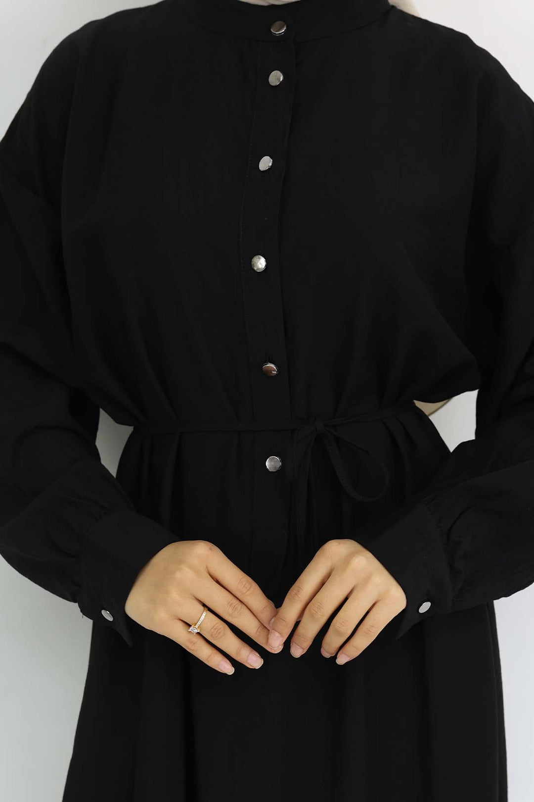 BNG Women Önü Düğmeli Bağlamalı Elbise Siyah 2242 - Orizaba