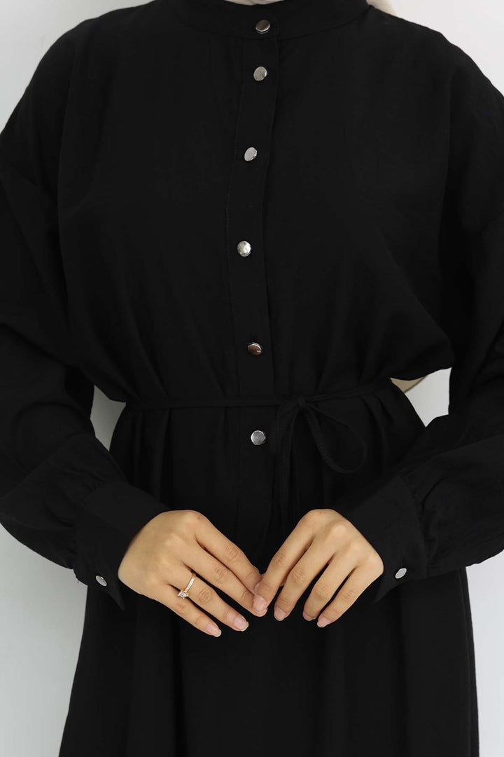 BNG Women Önü Düğmeli Bağlamalı Elbise Siyah 2242 - Orizaba