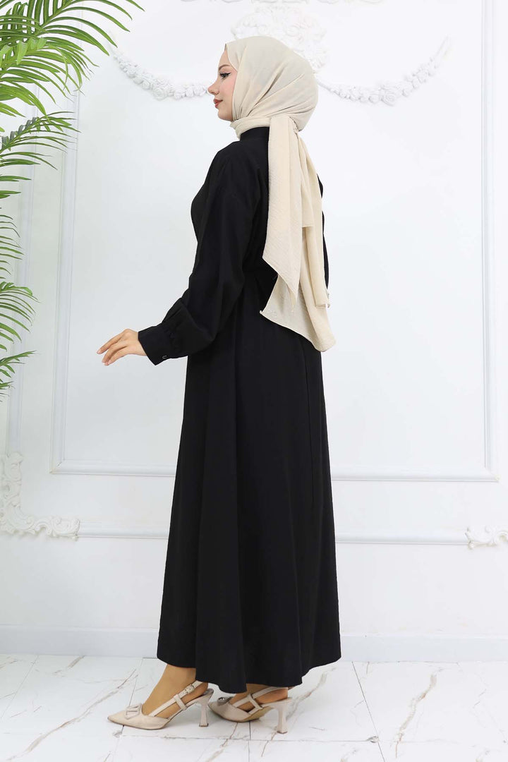 BNG Women Önü Düğmeli Bağlamalı Elbise Siyah 2242 - Orizaba