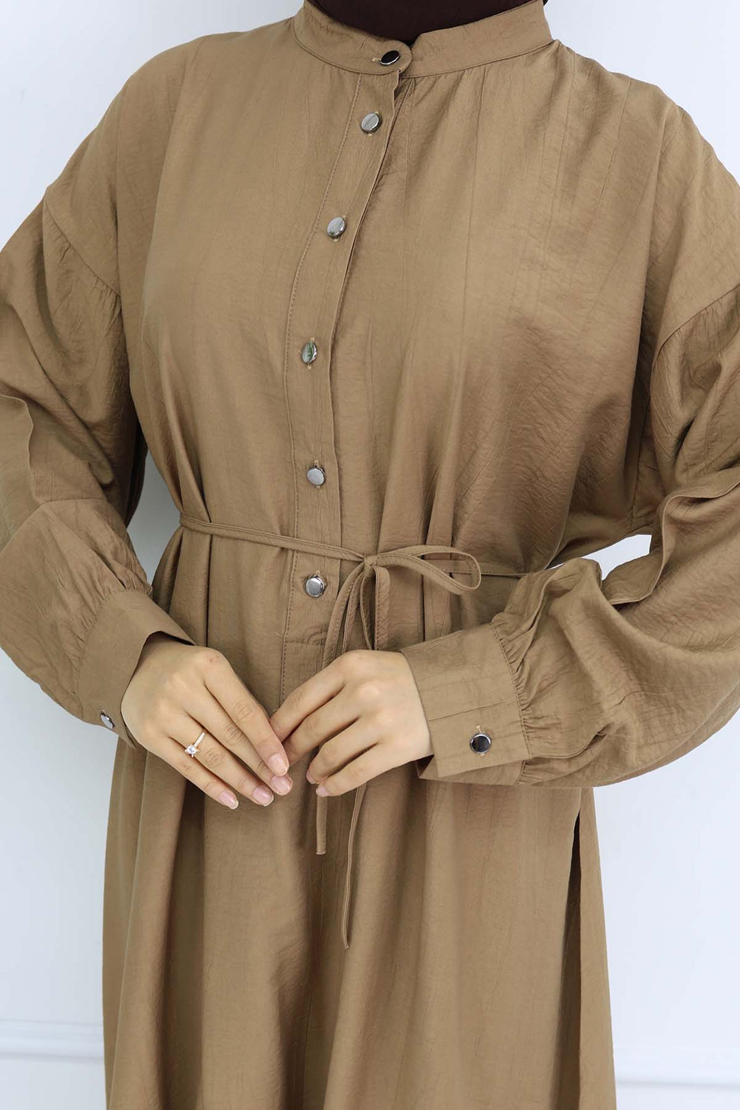 BNG Women Önü Düğmeli Bağlamalı Elbise Vizon 2242 - Datteln