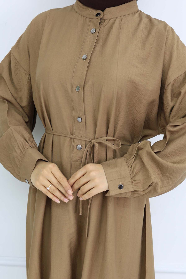 BNG Women Önü Düğmeli Bağlamalı Elbise Vizon 2242 - Datteln