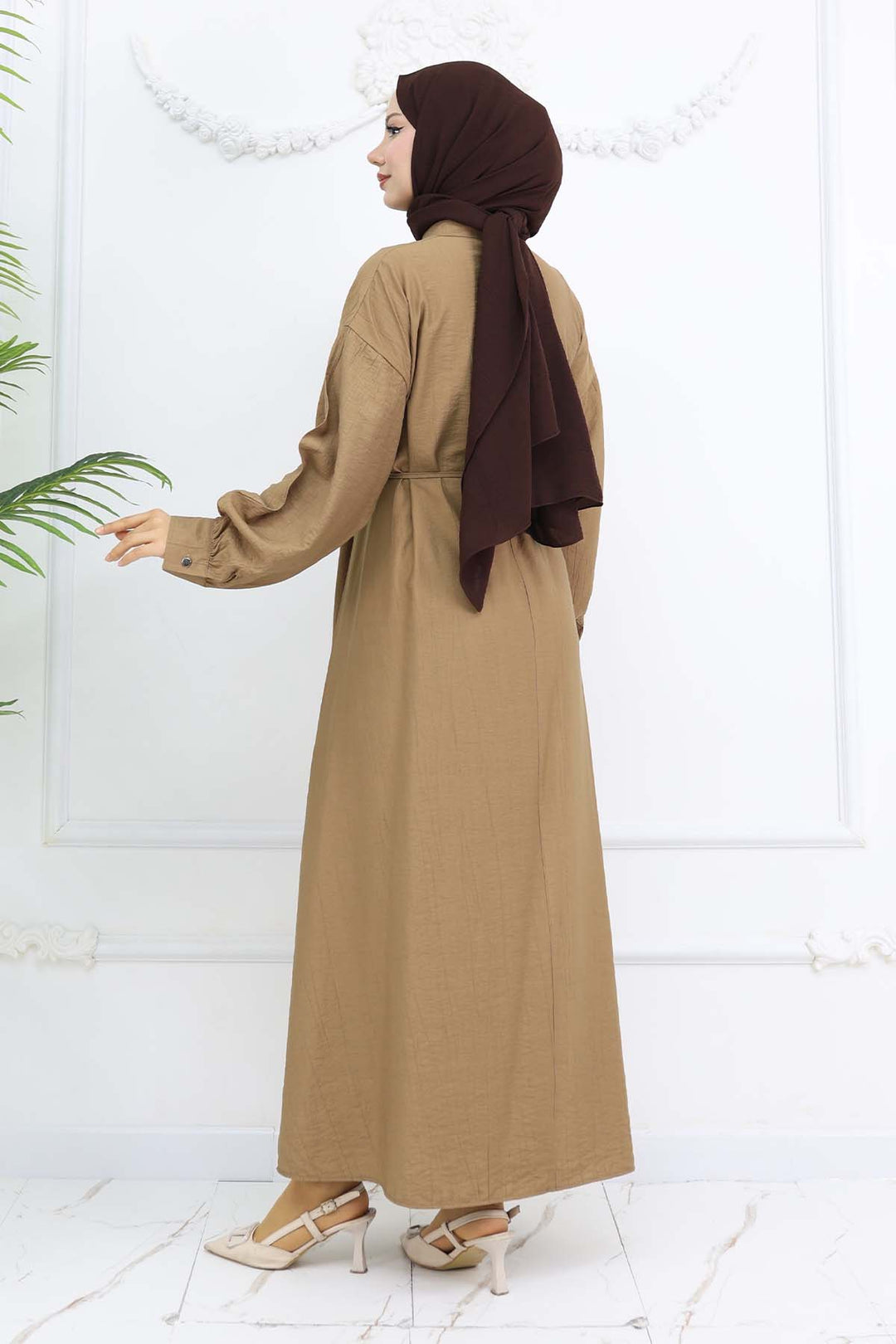 BNG Women Önü Düğmeli Bağlamalı Elbise Vizon 2242 - Datteln