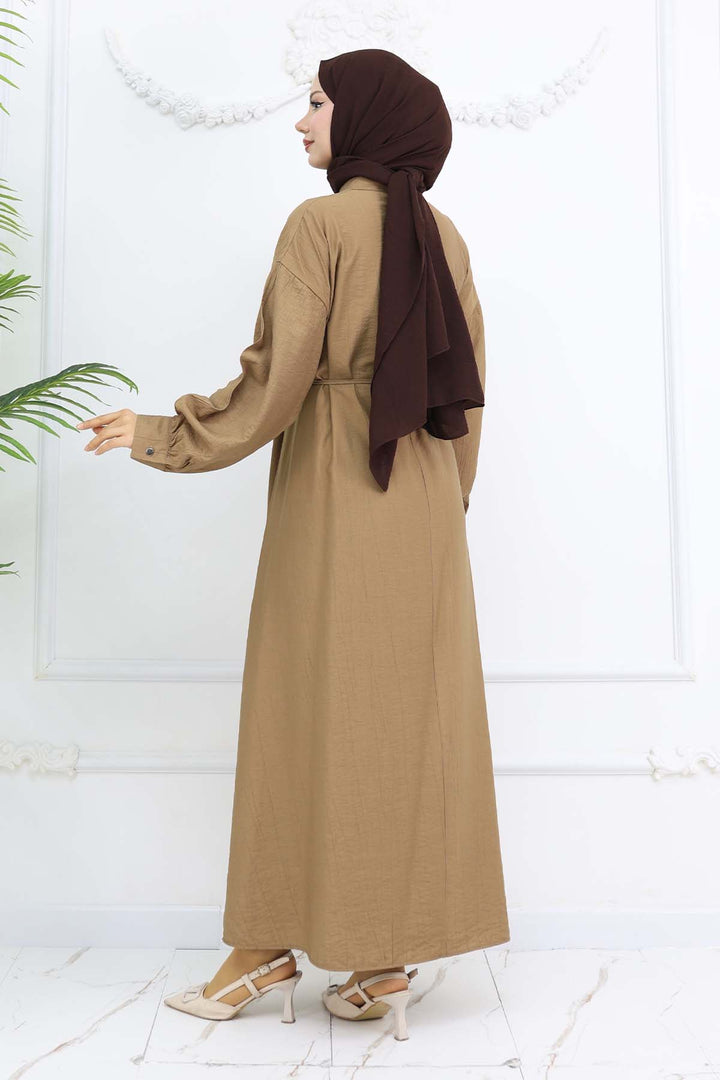 BNG Women Önü Düğmeli Bağlamalı Elbise Vizon 2242 - Datteln