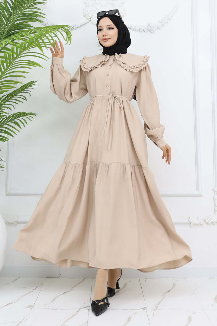 BNG Women Beige Dress with Baby Collar Front Button 2274 - Kampen