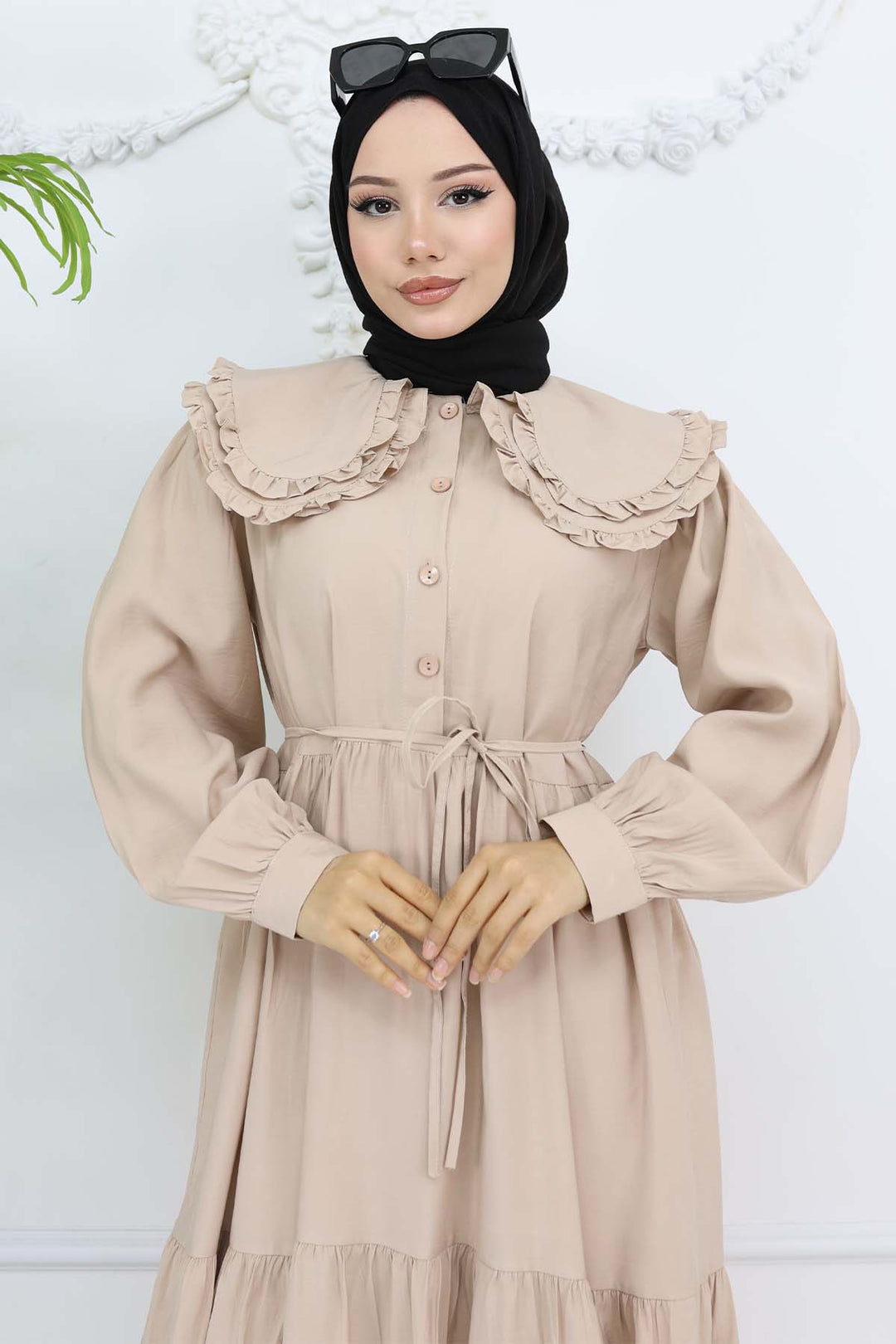 BNG Women Beige Dress with Baby Collar Front Button 2274 - Kampen