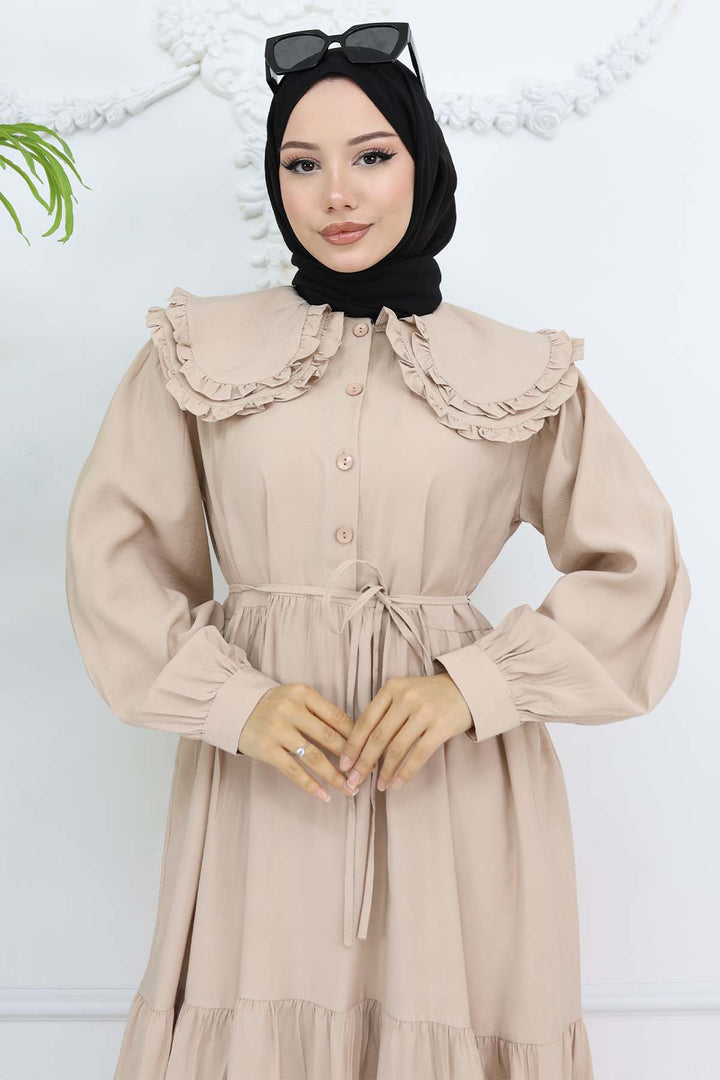 BNG Women Beige Dress with Baby Collar Front Button 2274 - Kampen