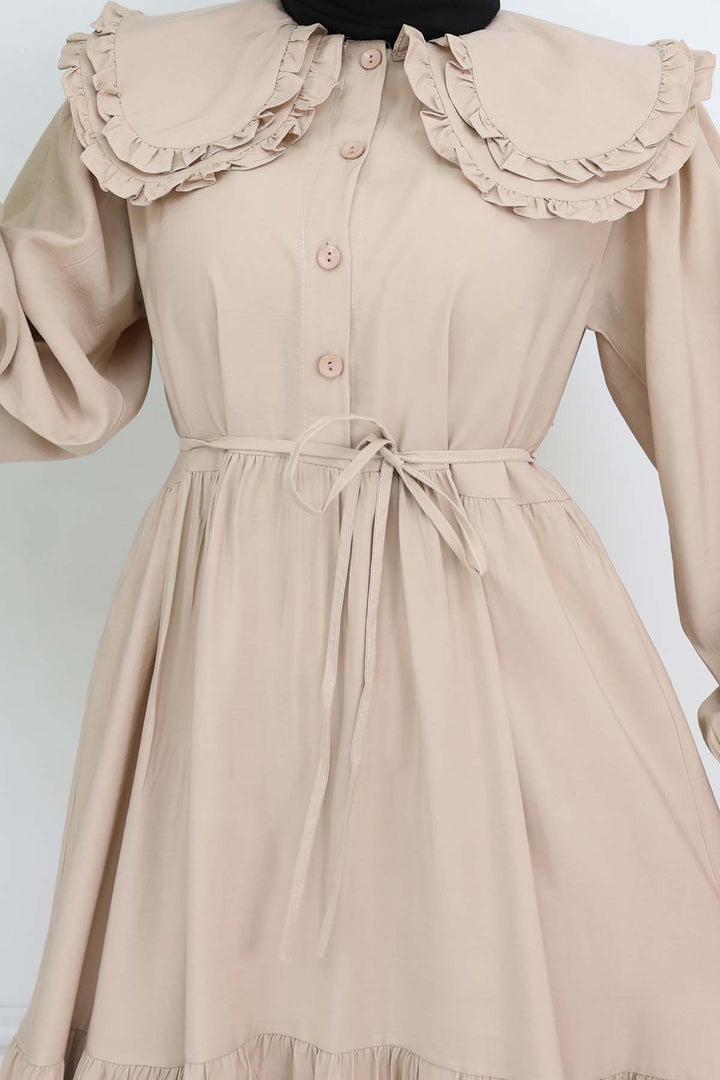 BNG Women Beige Dress with Baby Collar Front Button 2274 - Kampen