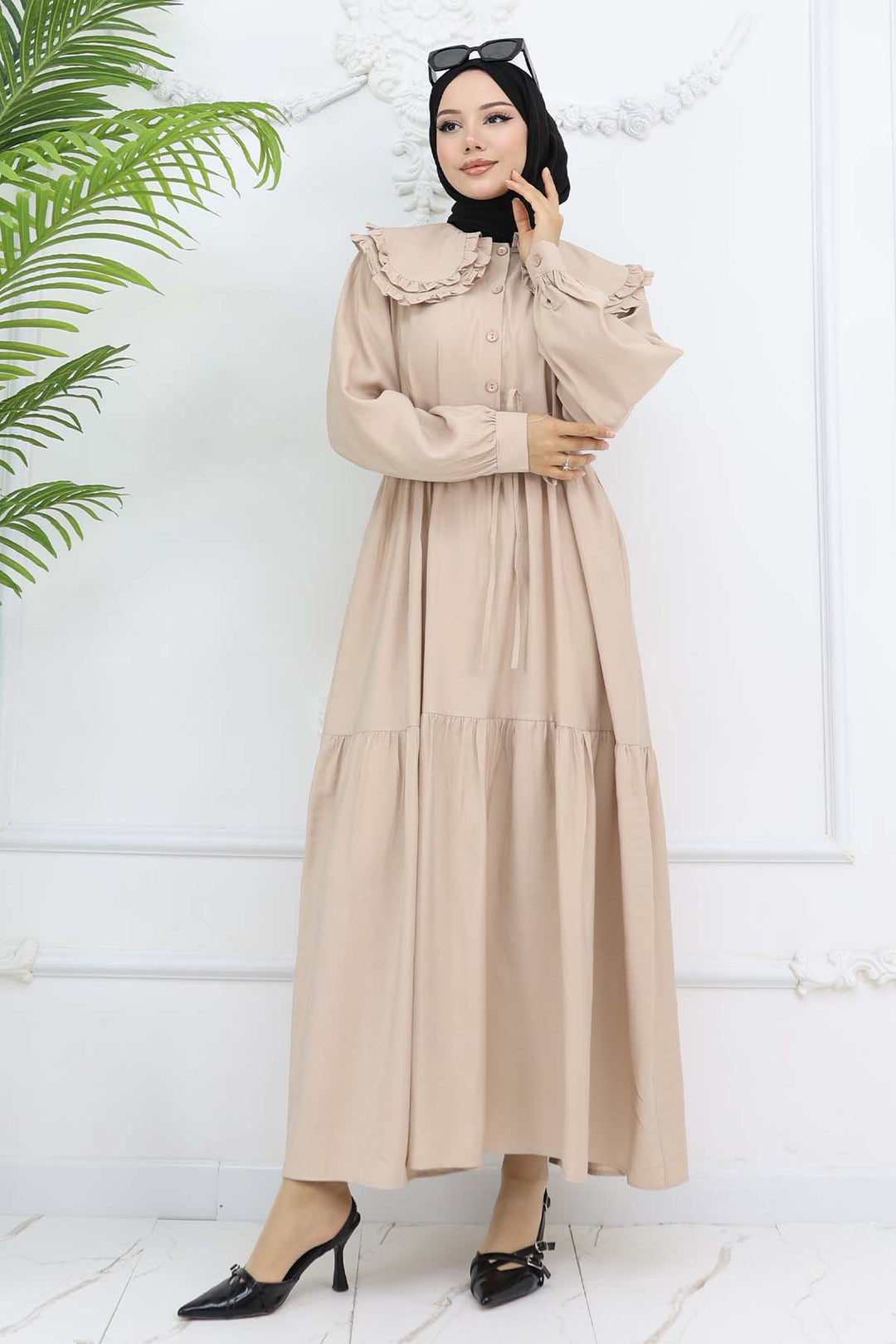 BNG Women Beige Dress with Baby Collar Front Button 2274 - Kampen