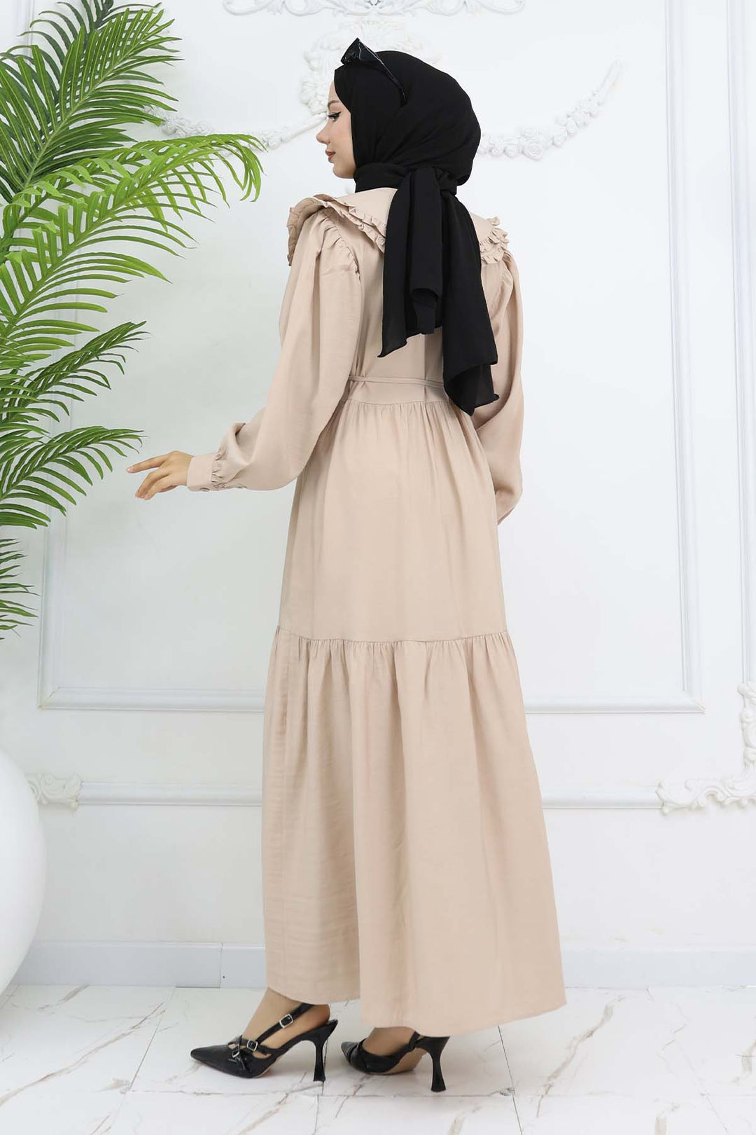 BNG Women Beige Dress with Baby Collar Front Button 2274 - Kampen