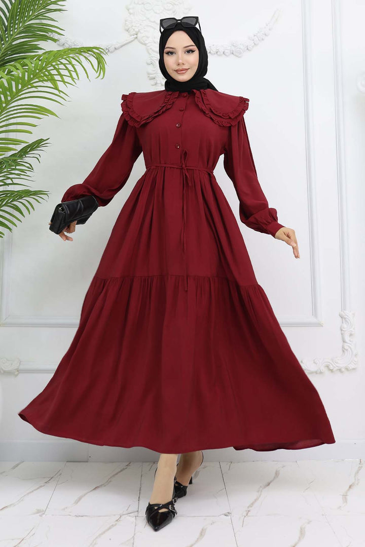 BNG Women Baby Collar Front Buttoned Dress Burgundy 2274 - Brunswick