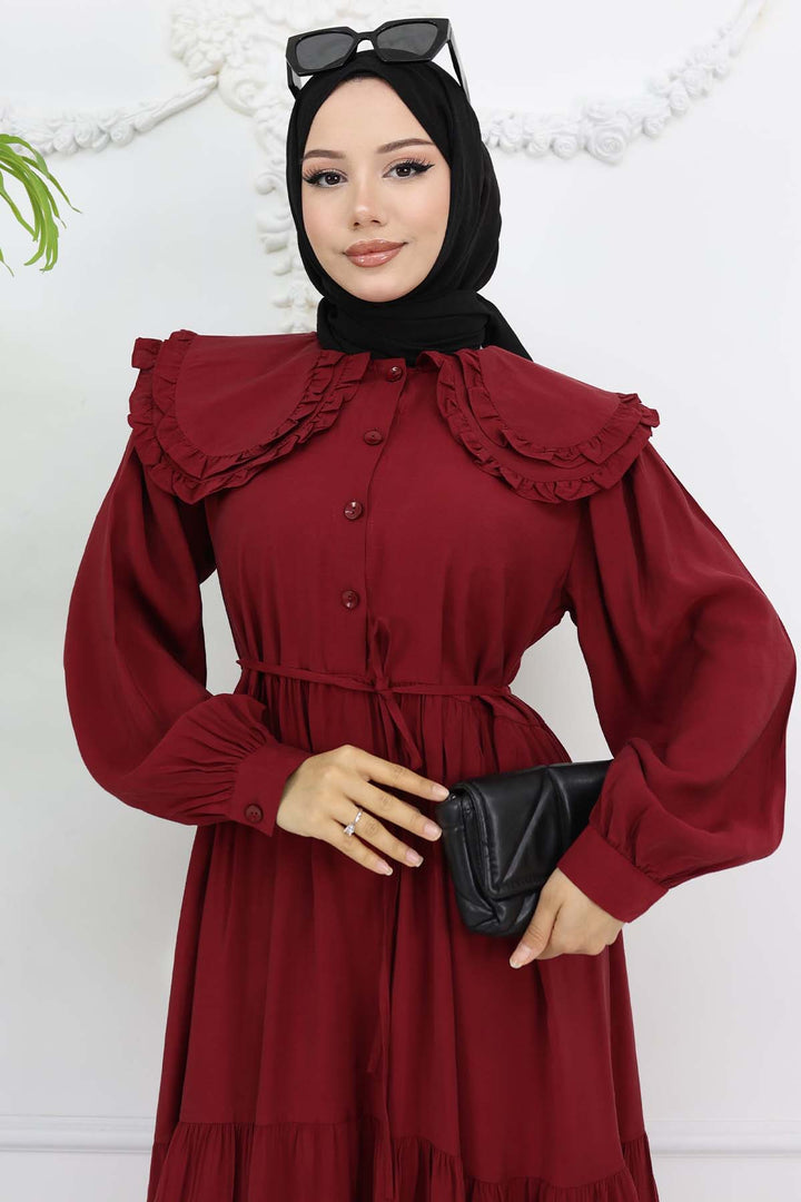 BNG Women Baby Collar Front Buttoned Dress Burgundy 2274 - Brunswick