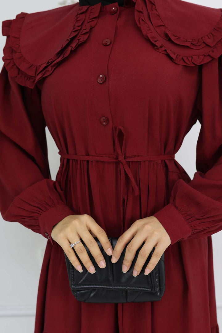 BNG Women Baby Collar Front Buttoned Dress Burgundy 2274 - Apex