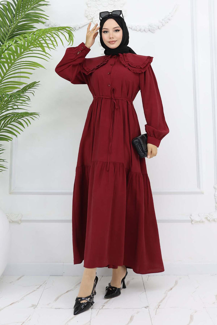 BNG Women Baby Collar Front Buttoned Dress Burgundy 2274 - Brunswick