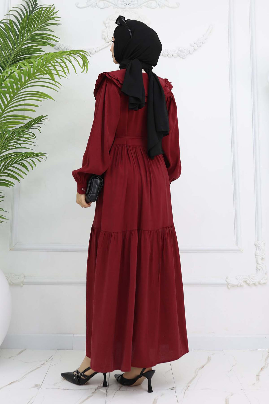 BNG Women Baby Collar Front Buttoned Dress Burgundy 2274 - Apex