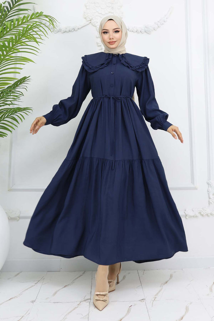 BNG Women Baby Collar Front Buttoned Dress Navy 2274 - Tynemouth