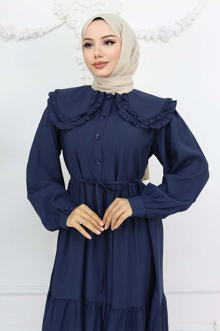 BNG Women Baby Collar Front Buttoned Dress Navy 2274 - Tynemouth