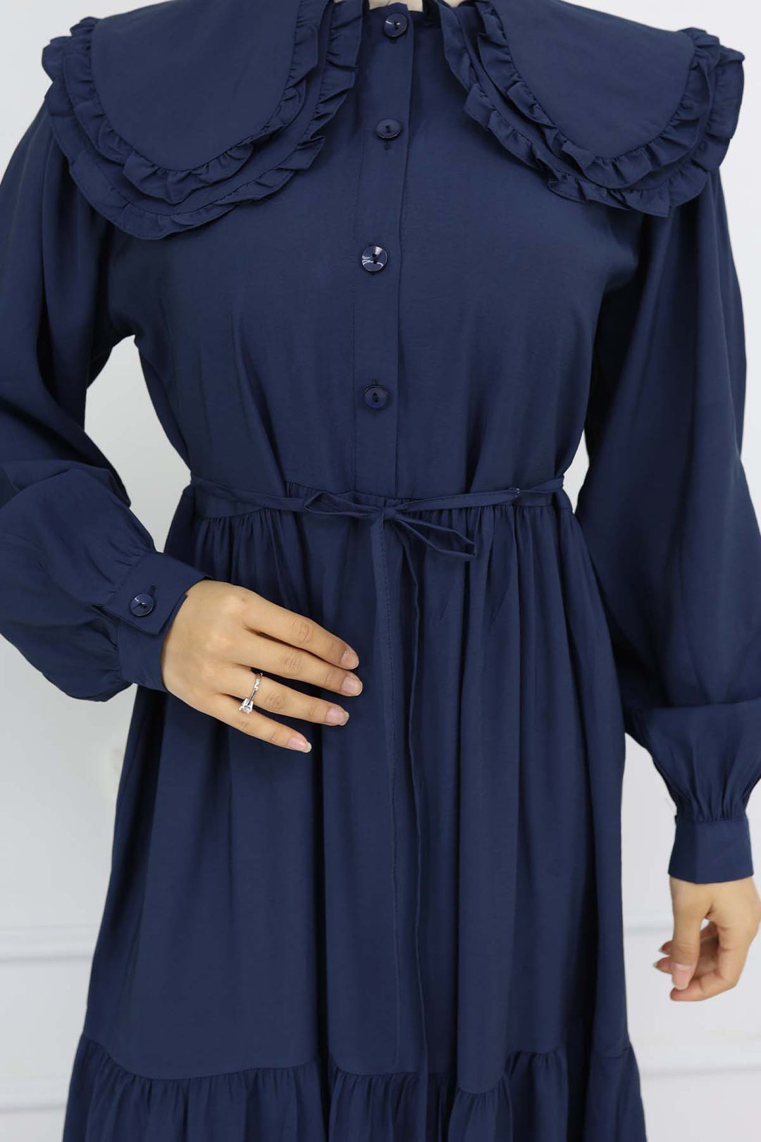 BNG Women Navy Blue Dress with Baby Collar Front Button 2274 - Hatfield