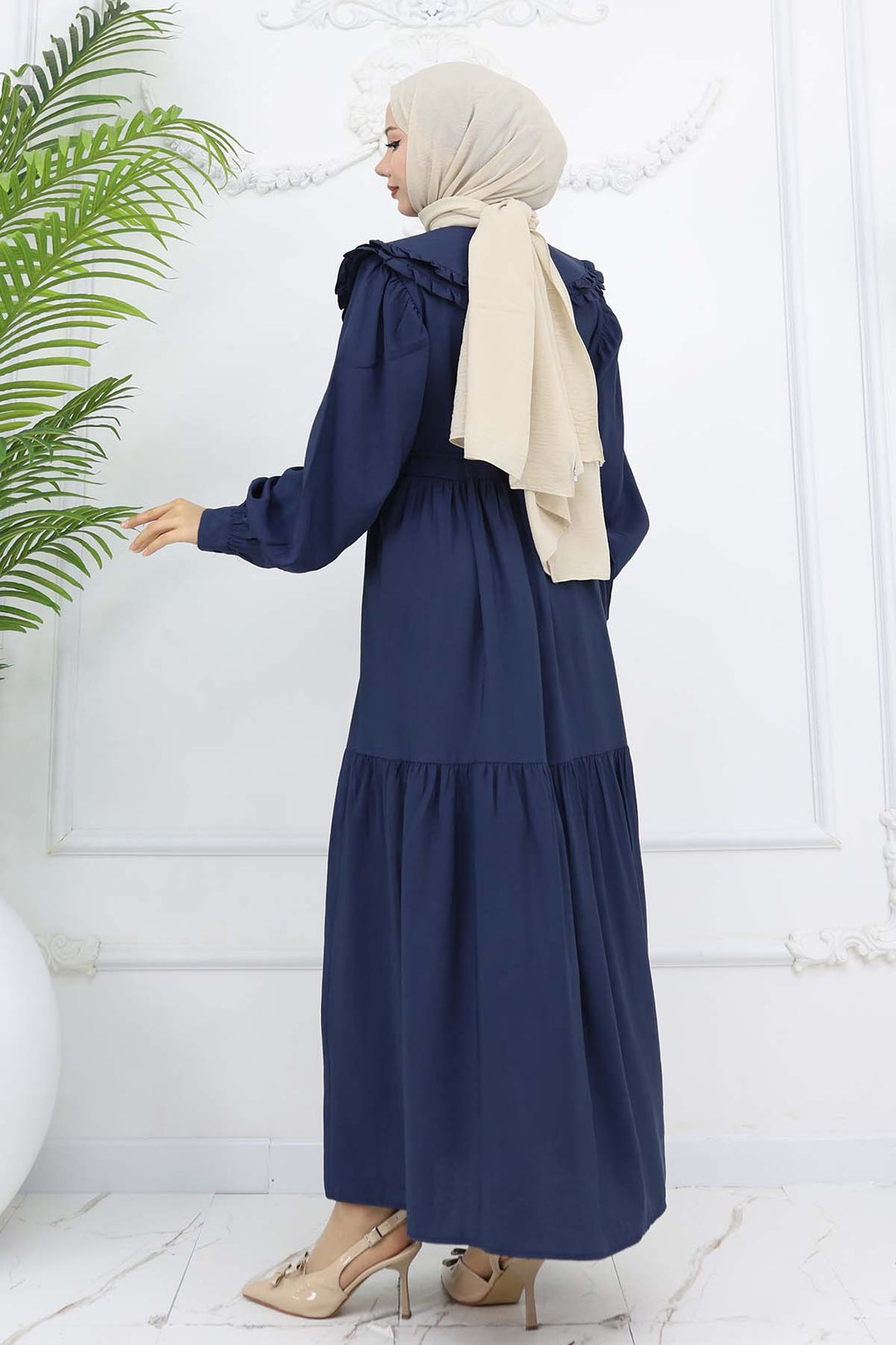 BNG Women Navy Blue Dress with Baby Collar Front Button 2274 - Hatfield