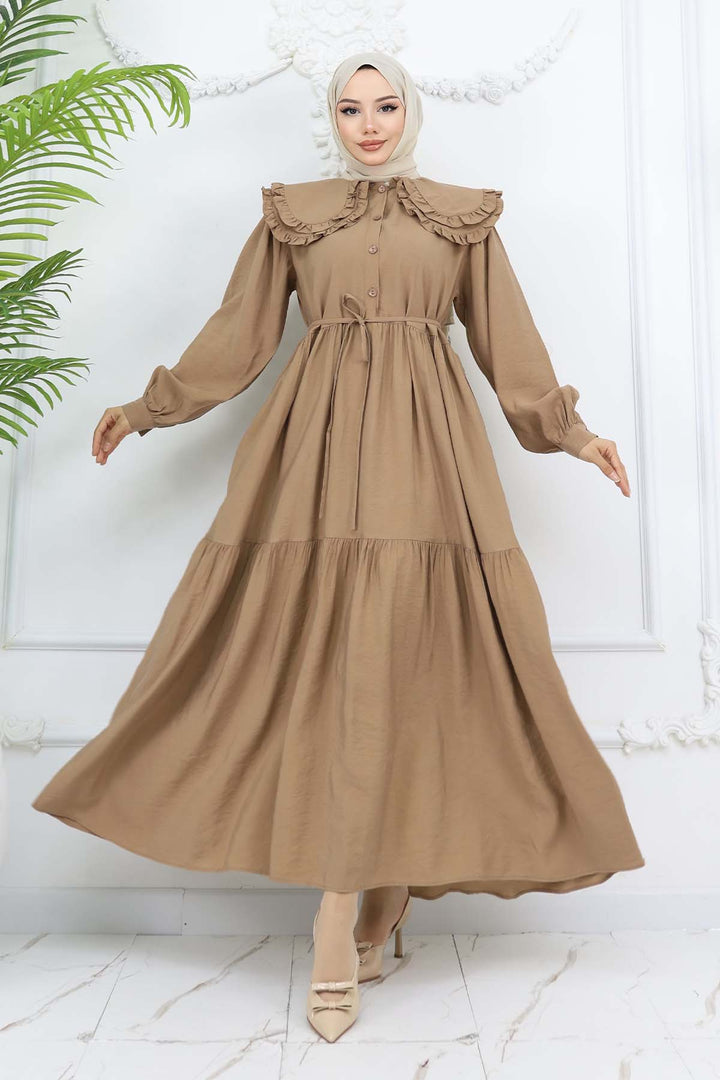 BNG Women Baby Collar Front Buttoned Dress Brown 2274 - Nottingham