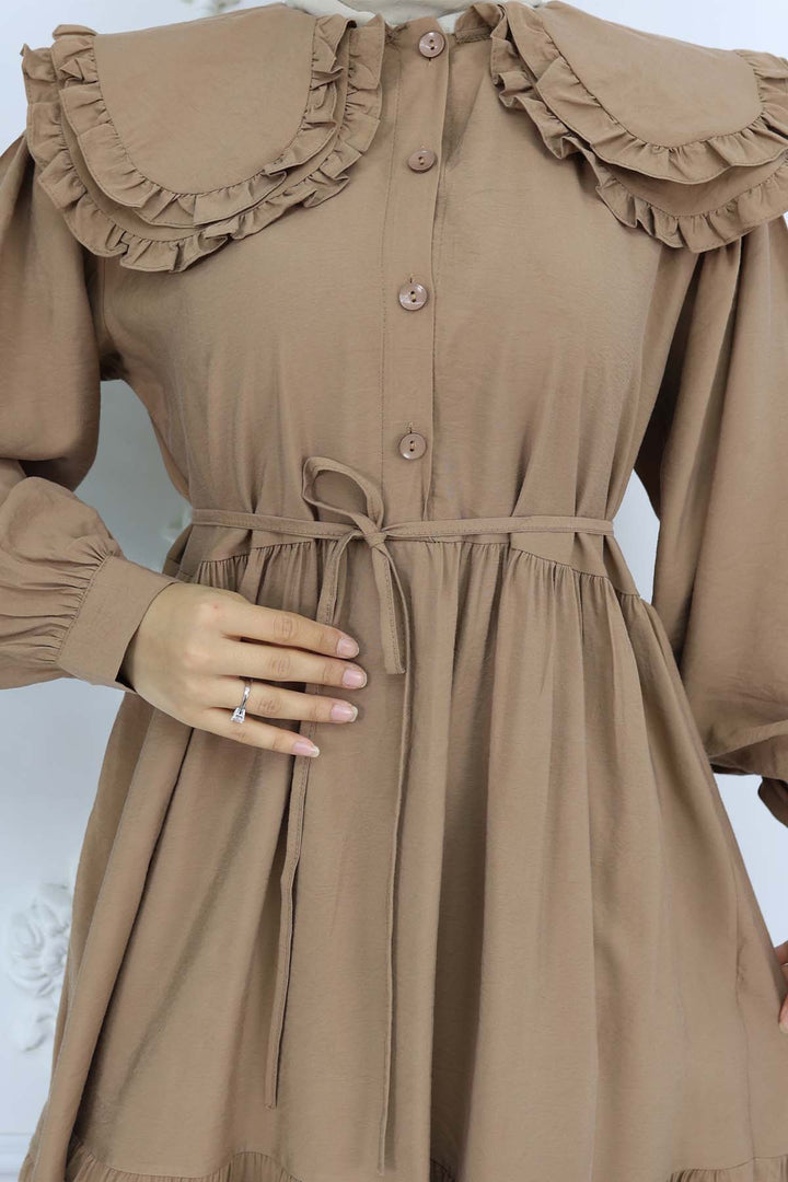 BNG Women Baby Collar Front Buttoned Dress Brown 2274 - Nottingham