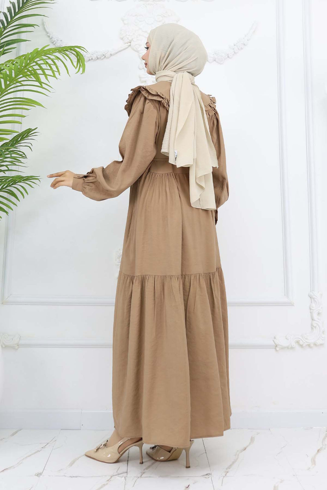 BNG Women Baby Collar Front Buttoned Dress Brown 2274 - Nottingham