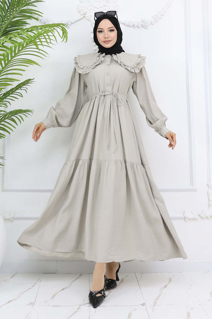 BNG Women Baby Collar Front Buttoned Dress Stone Color 2274 - Evanston