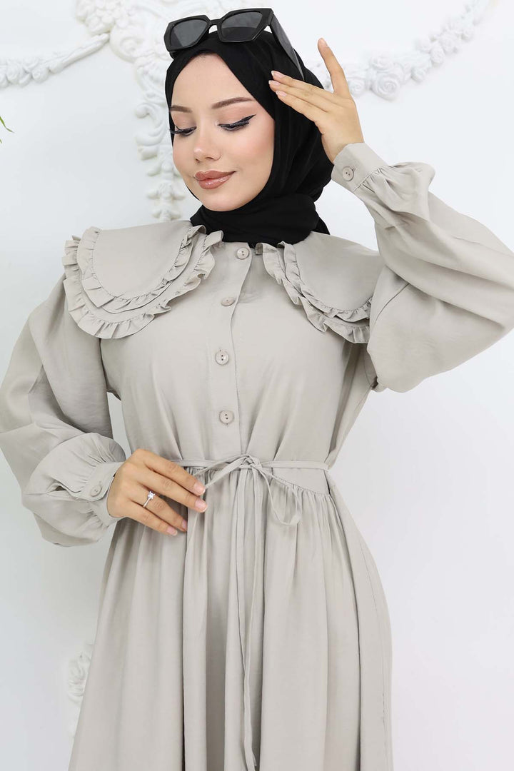 BNG Women Baby Collar Front Buttoned Dress Stone Color 2274 - Evanston