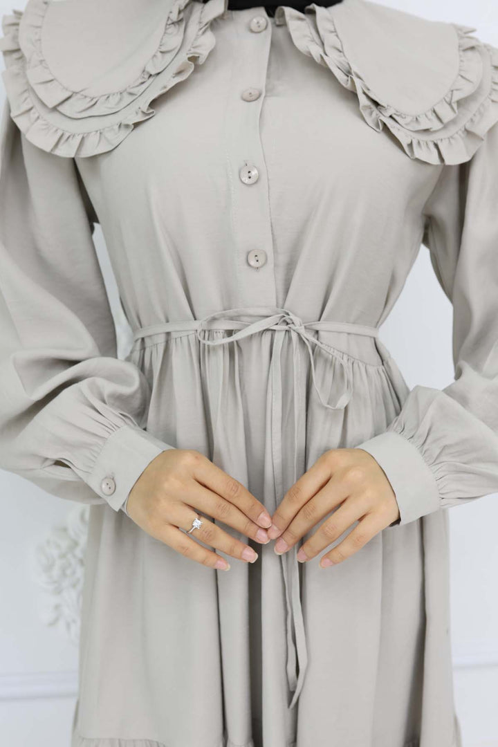 BNG Women Baby Collar Front Buttoned Dress Stone Color 2274 - Evanston