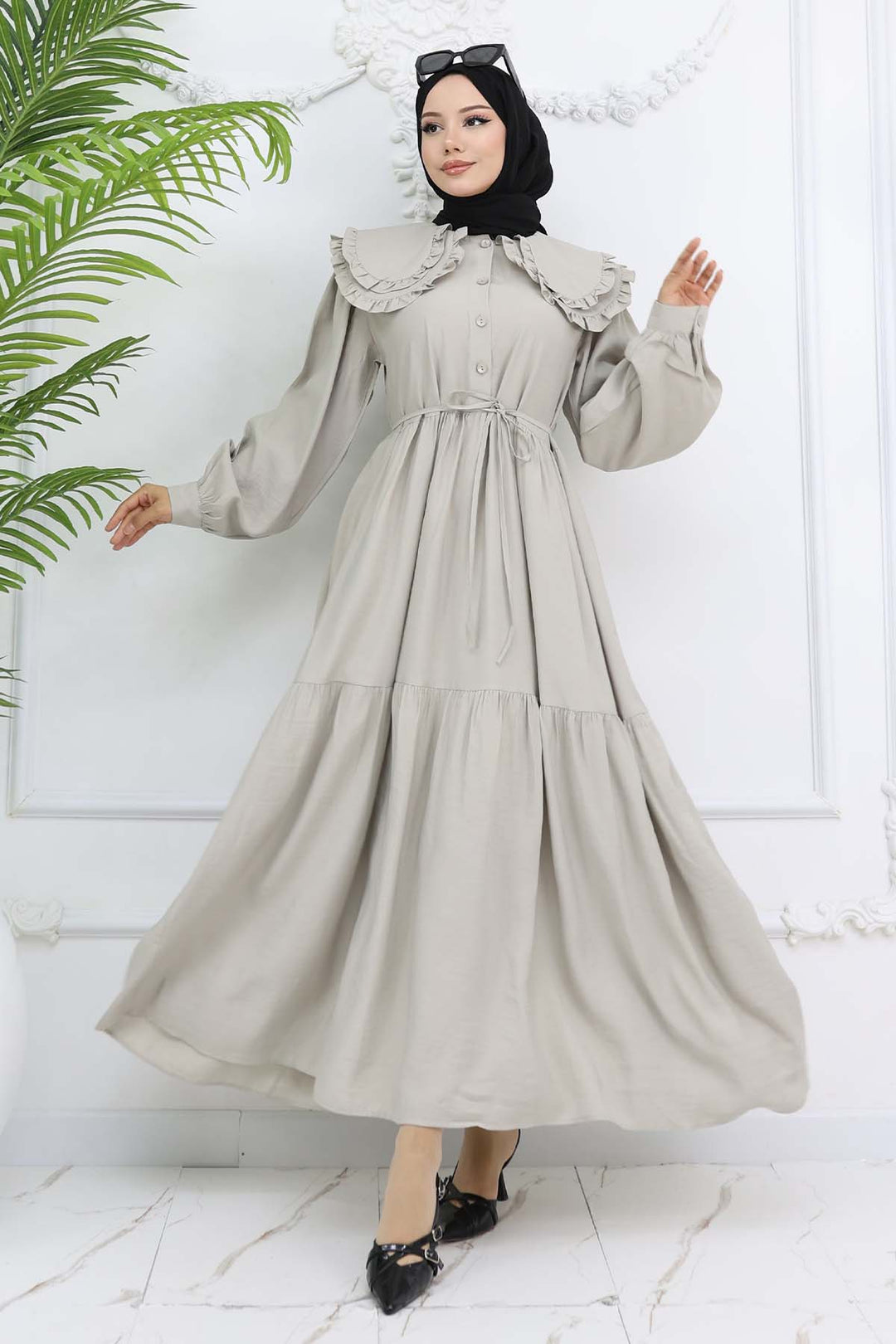 BNG Women Baby Collar Front Buttoned Dress Stone Color 2274 - Evanston