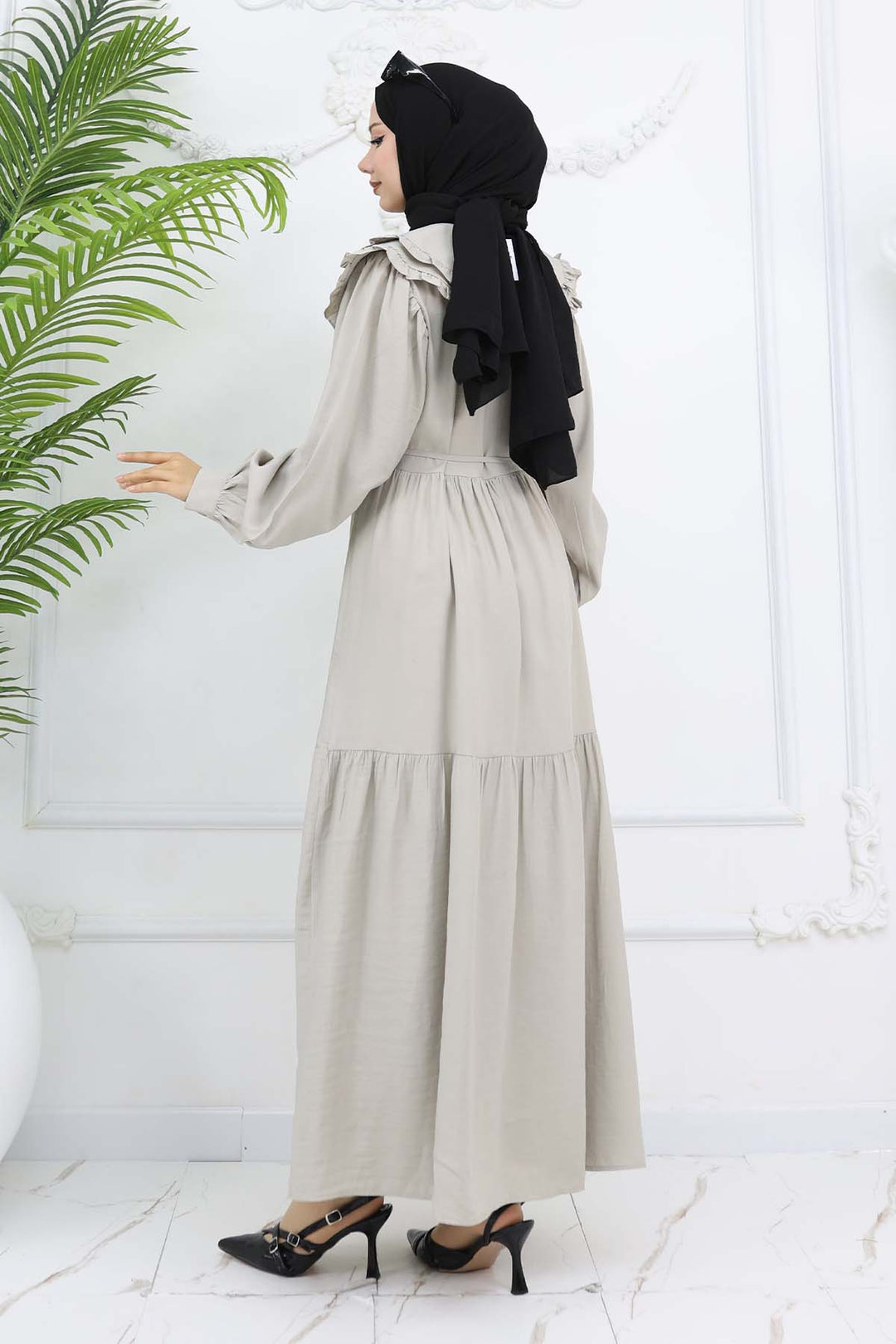 BNG Women Baby Collar Front Buttoned Dress Stone Color 2274 - Evanston