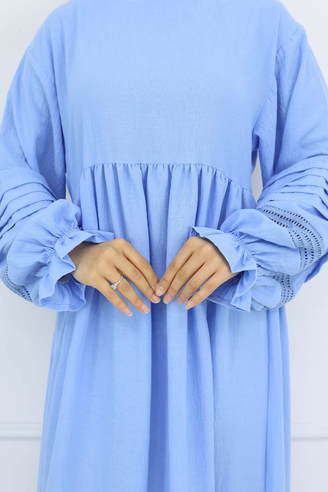 BNG Women Nervür Detaylı Tesettür Elbise Bebe Mavisi 2207 - Milton