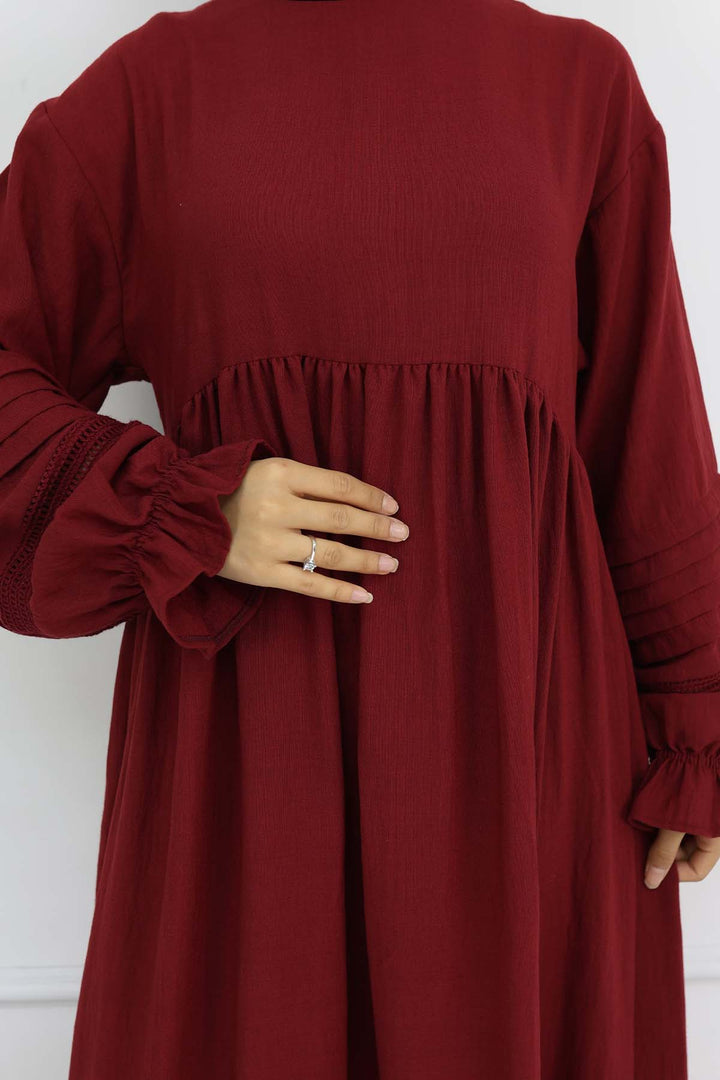 BNG Women Nervür Detaylı Tesettür Elbise Bordo 2207 - Frontera
