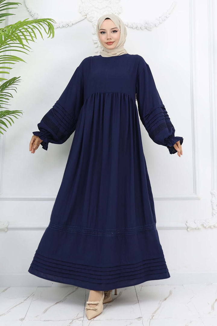 BNG Women Nervür Detaylı Tesettür Elbise Lacivert 2207 - Wilhelmshaven