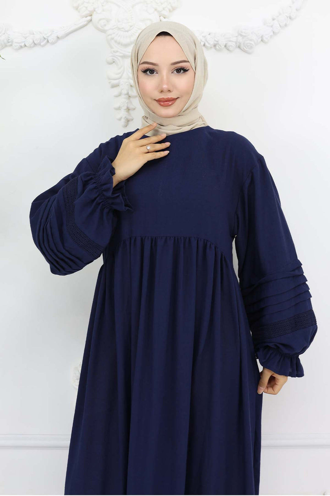 BNG Women Nervür Detaylı Tesettür Elbise Lacivert 2207 - Wilhelmshaven