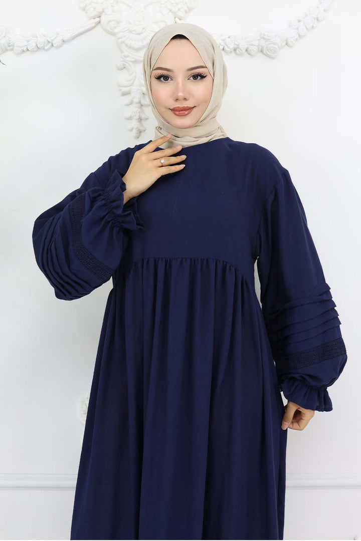 BNG Women Nervür Detaylı Tesettür Elbise Lacivert 2207 - Wilhelmshaven