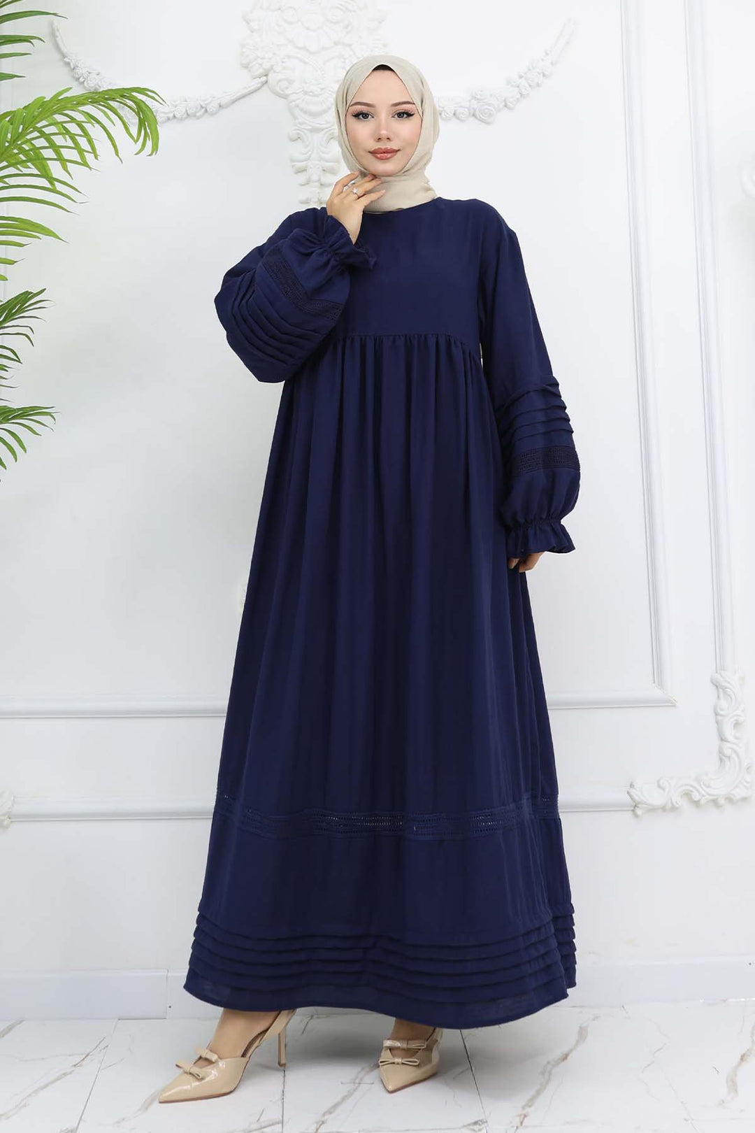 BNG Women Nervür Detaylı Tesettür Elbise Lacivert 2207 - Wilhelmshaven