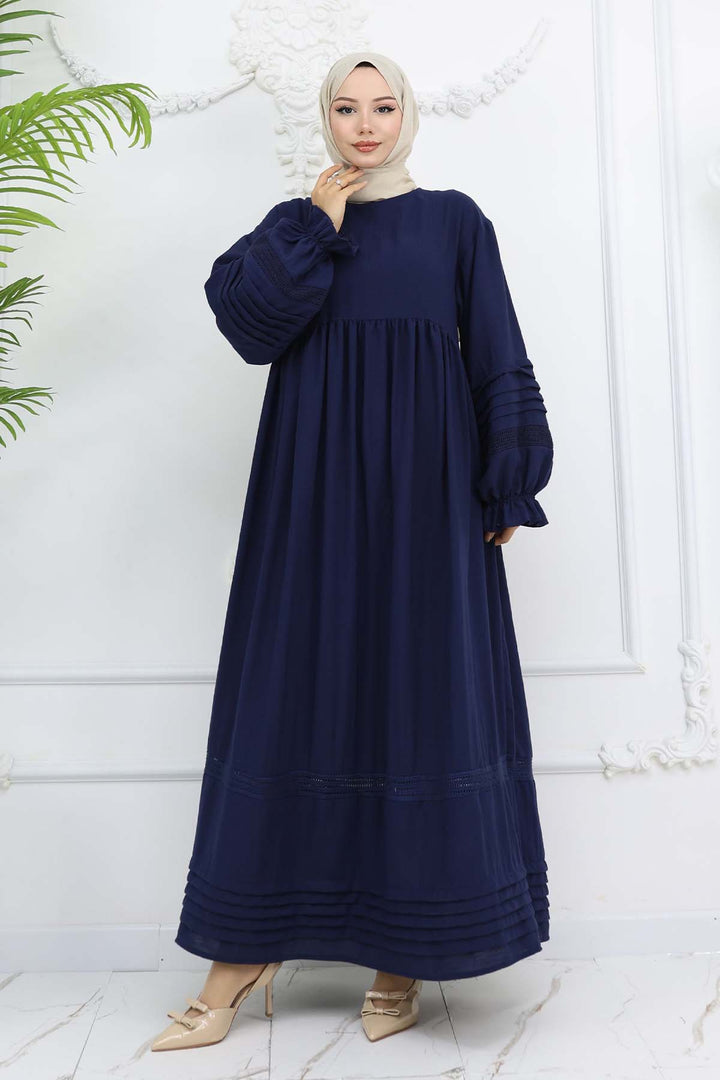 BNG Women Nervür Detaylı Tesettür Elbise Lacivert 2207 - Wilhelmshaven