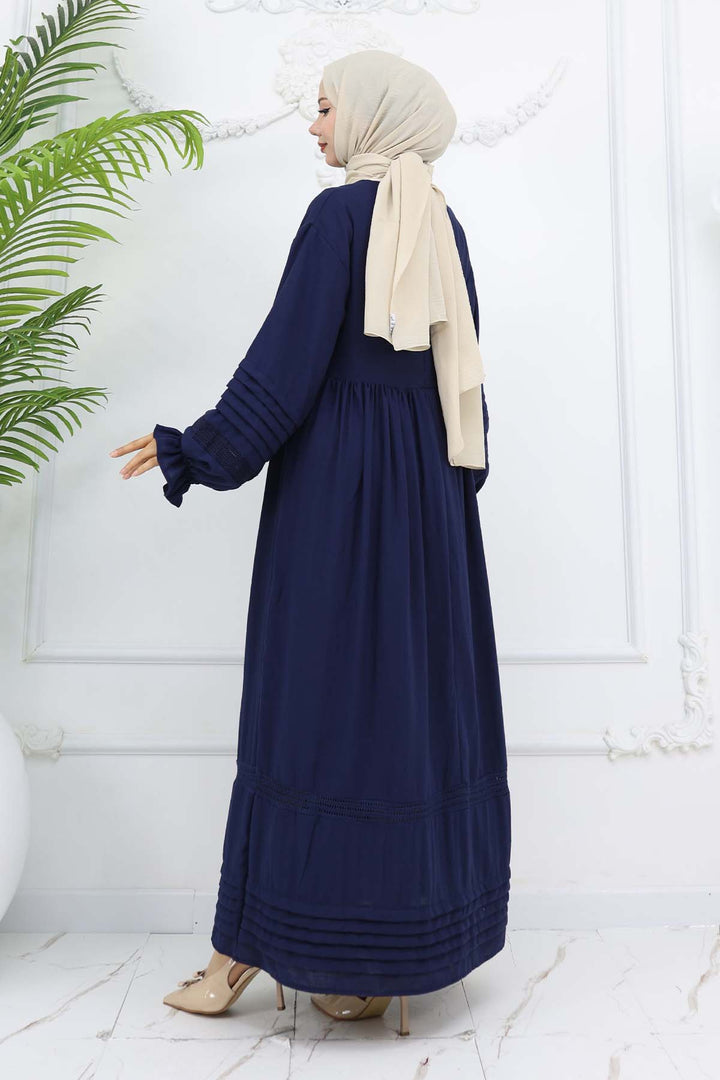 BNG Women Nervür Detaylı Tesettür Elbise Lacivert 2207 - Wilhelmshaven